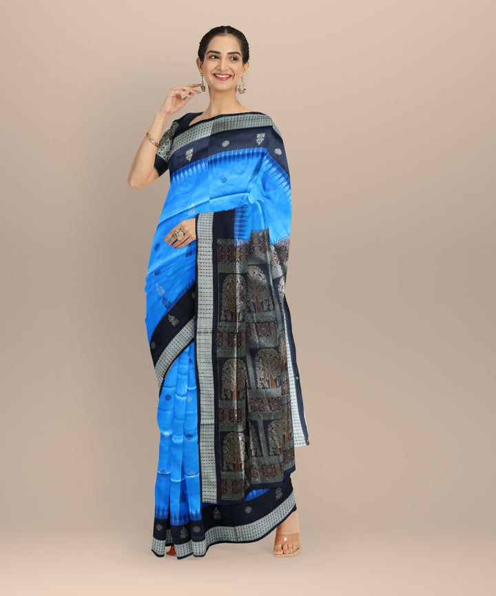 Navy blue black silk handloom bomkai saree