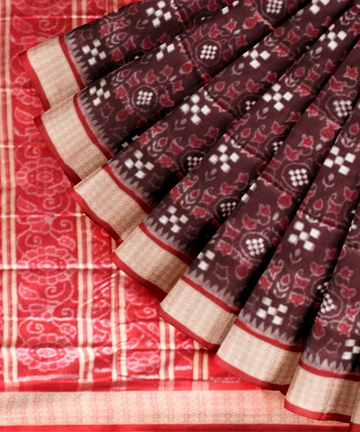 Dark Sienna dark red silk handloom sambalpuri saree