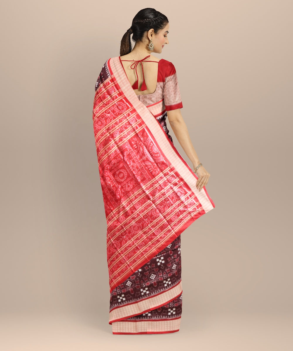Dark Sienna dark red silk handloom sambalpuri saree