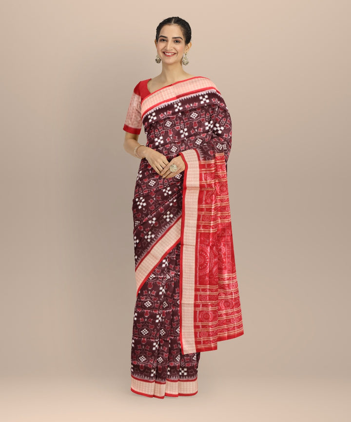 Dark Sienna dark red silk handloom sambalpuri saree