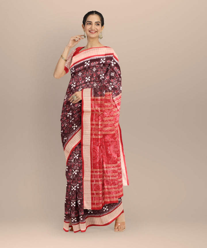 Dark Sienna dark red silk handloom sambalpuri saree