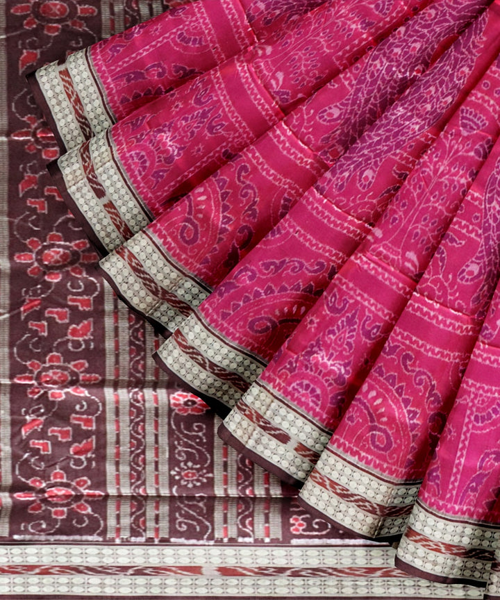 Pink claret silk handloom sambalpuri saree