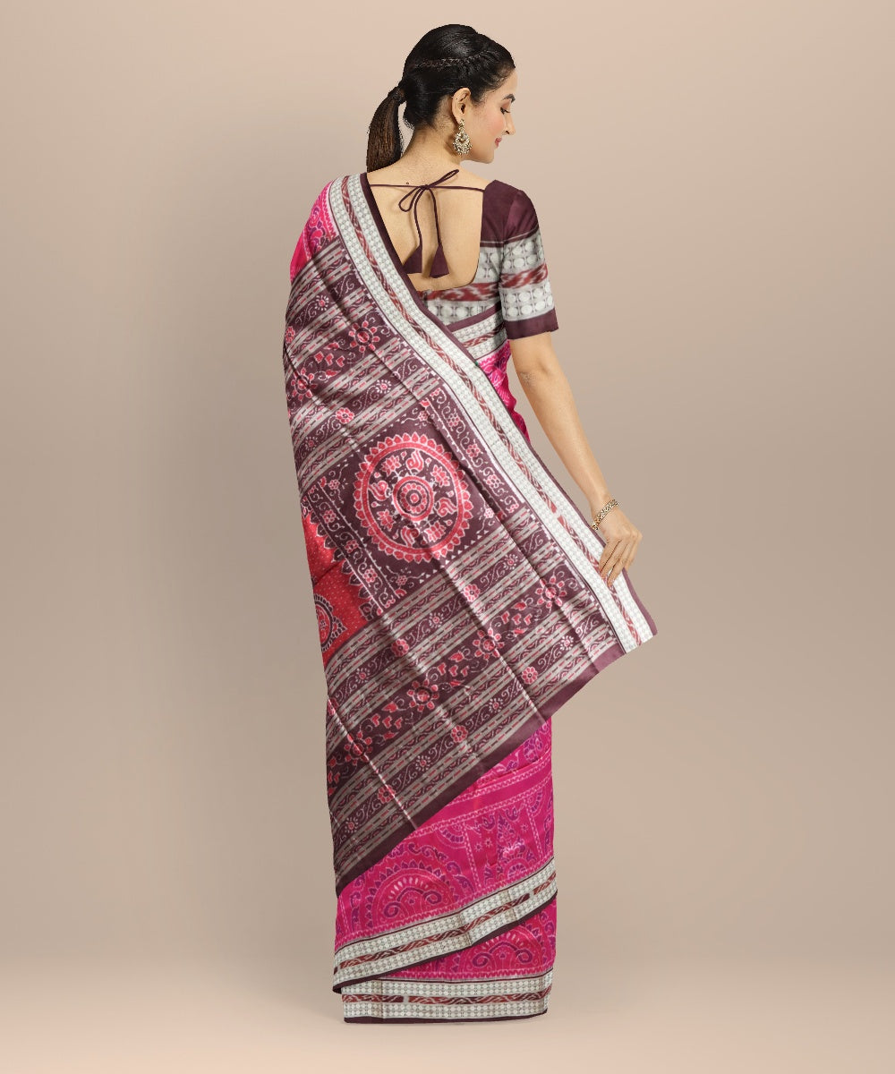Pink claret silk handloom sambalpuri saree