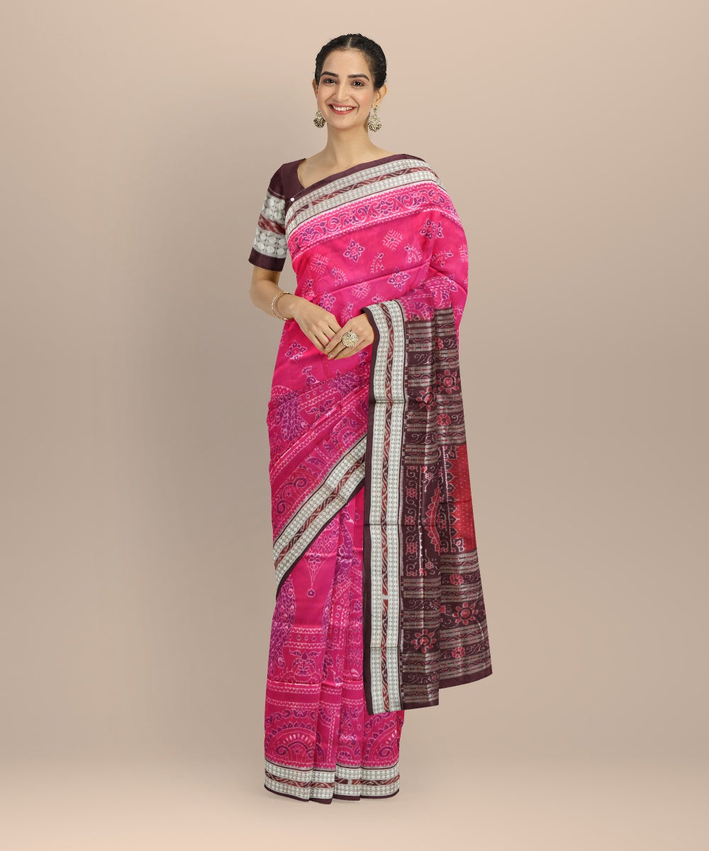 Pink claret silk handloom sambalpuri saree
