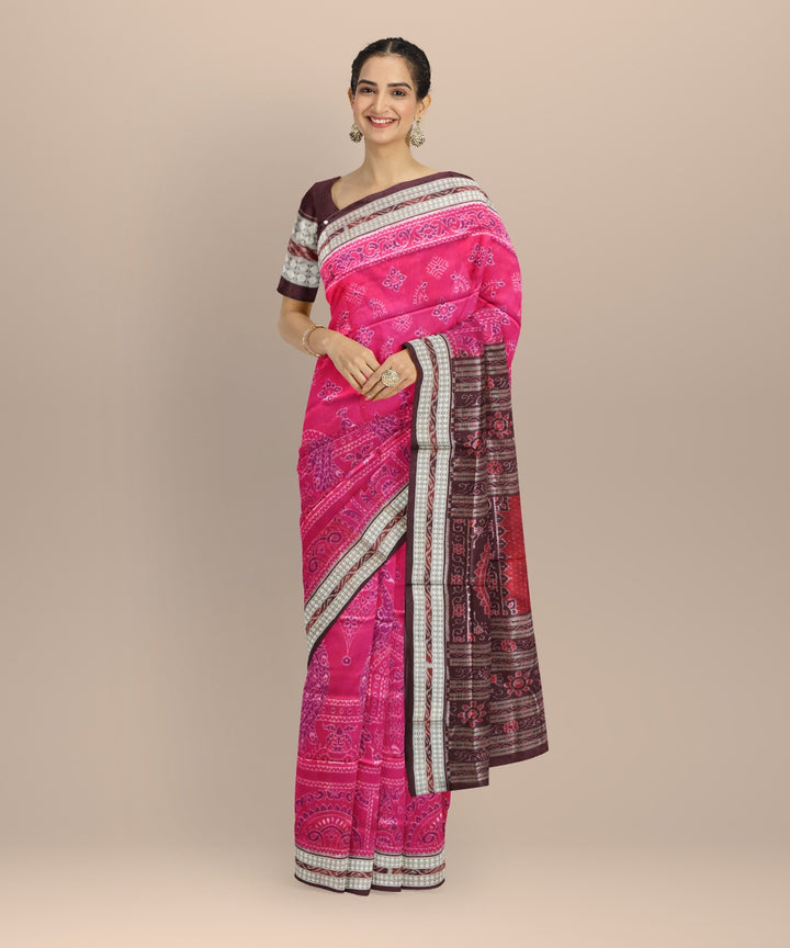 Pink claret silk handloom sambalpuri saree