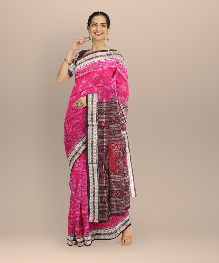 Pink claret silk handloom sambalpuri saree