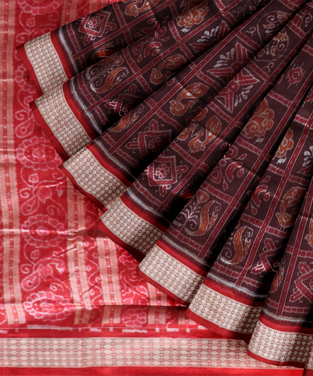 Brown dark red silk handloom sambalpuri saree