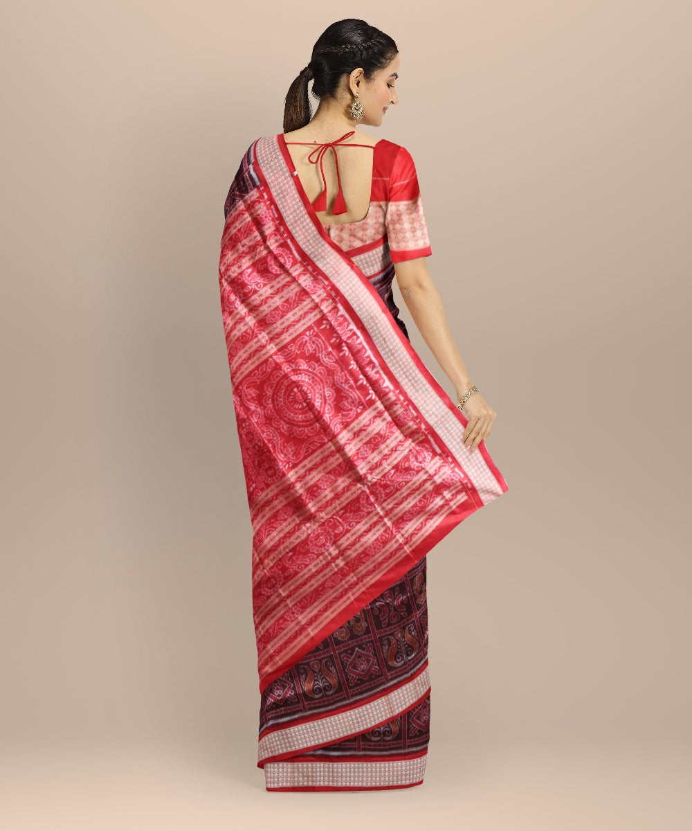 Brown dark red silk handloom sambalpuri saree