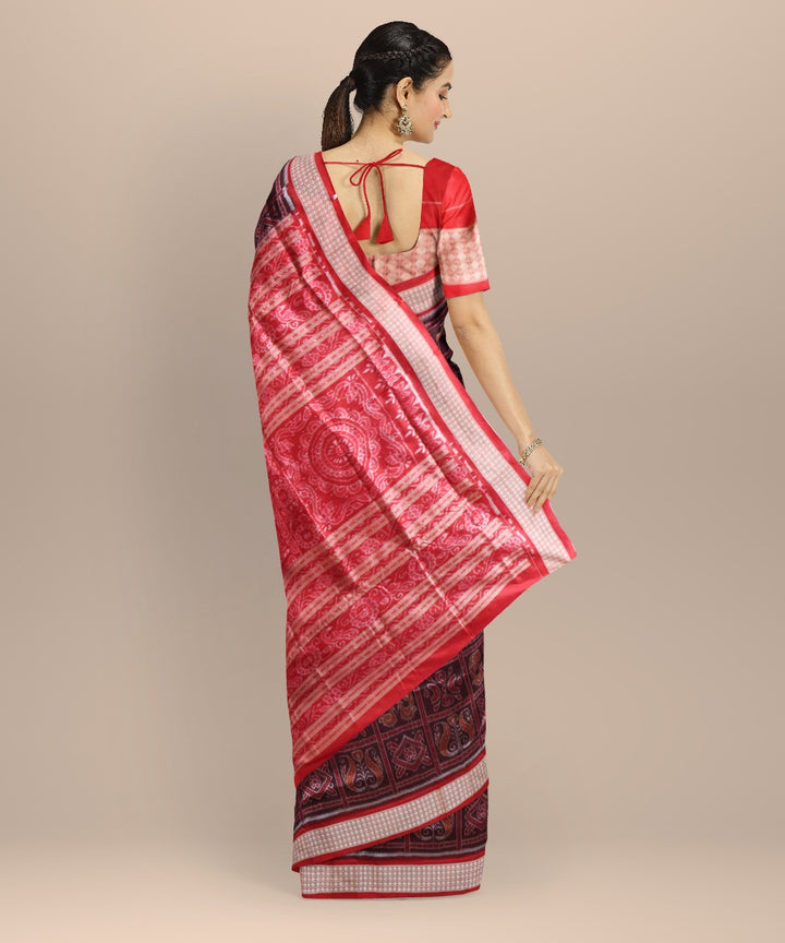 Brown dark red silk handloom sambalpuri saree
