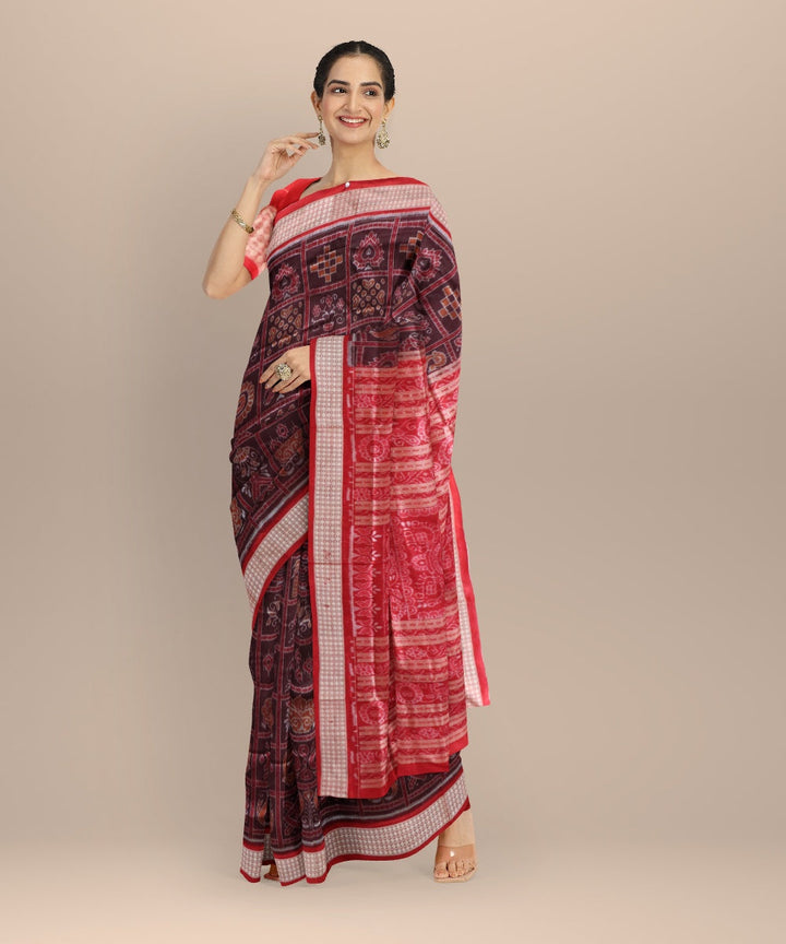 Brown dark red silk handloom sambalpuri saree