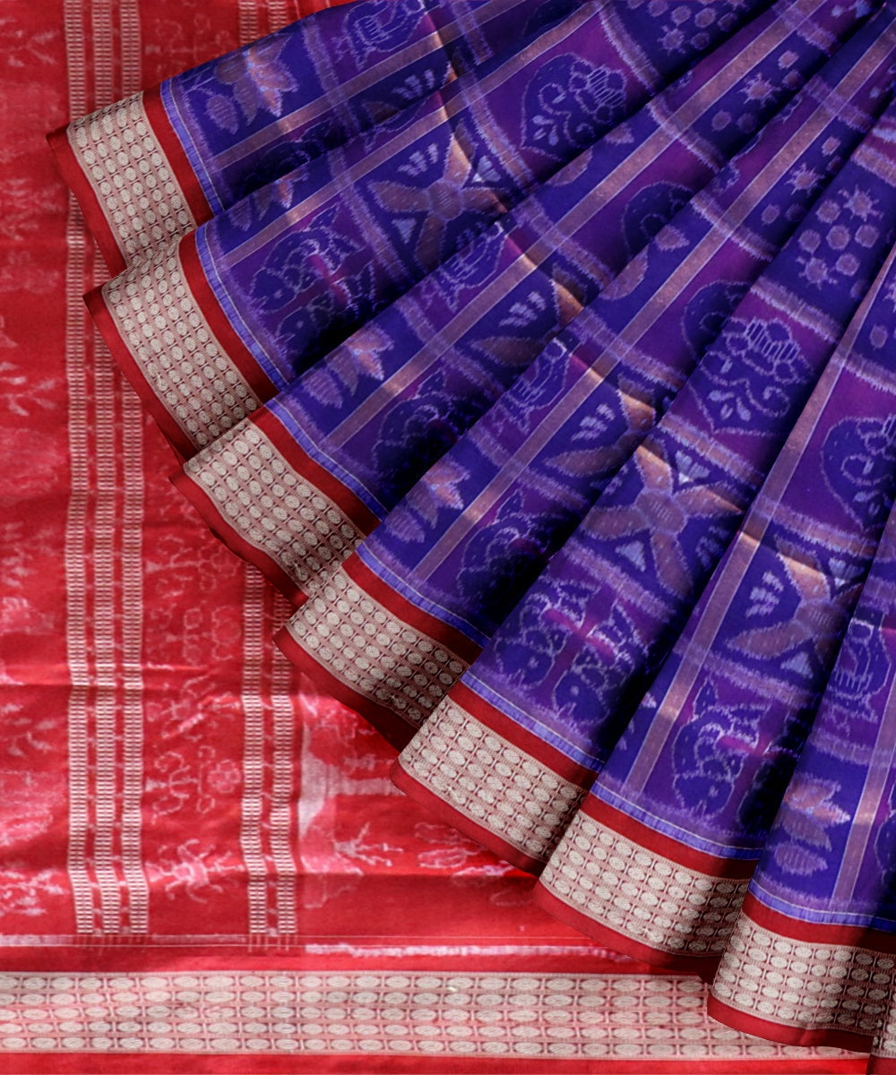 Multicolor dark red silk handloom sambalpuri saree