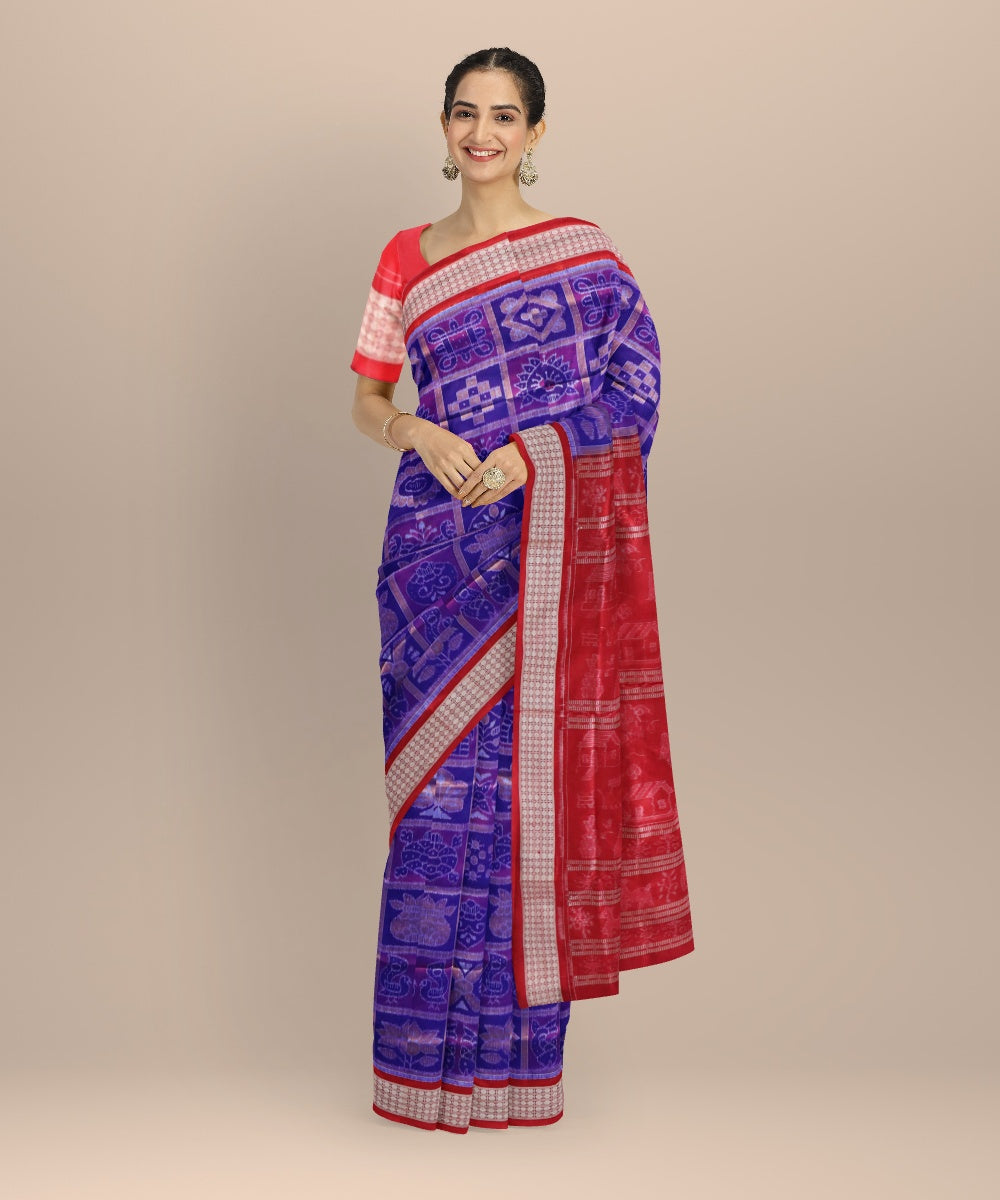 Multicolor dark red silk handloom sambalpuri saree
