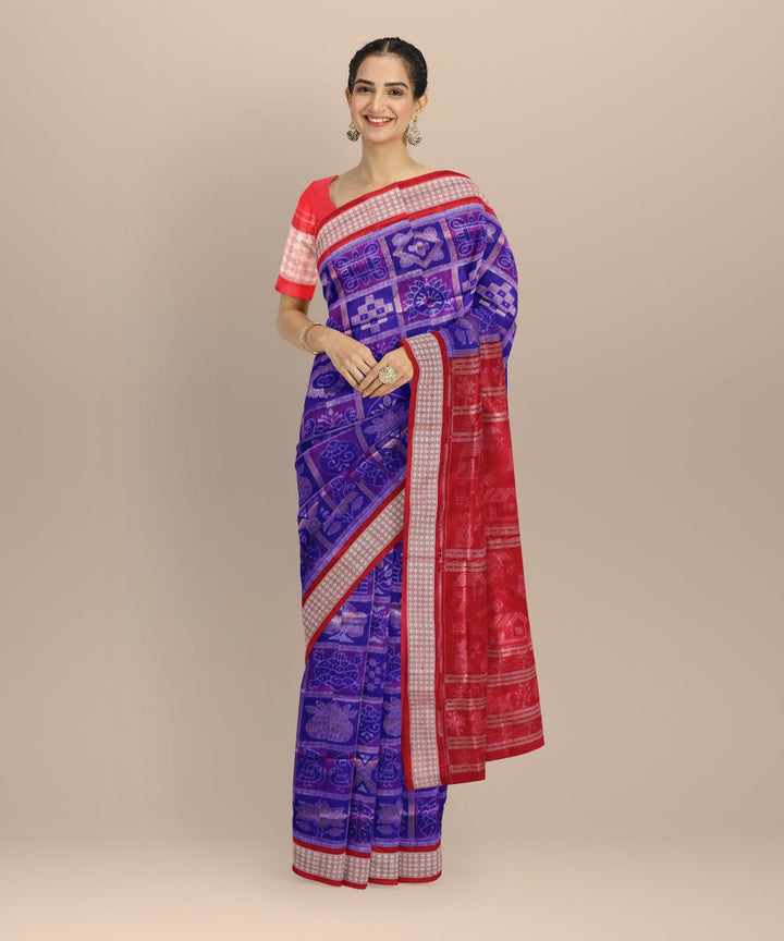 Multicolor dark red silk handloom sambalpuri saree