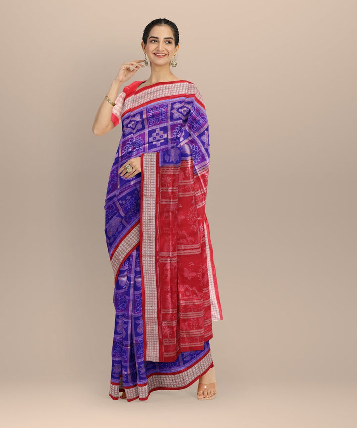 Multicolor dark red silk handloom sambalpuri saree
