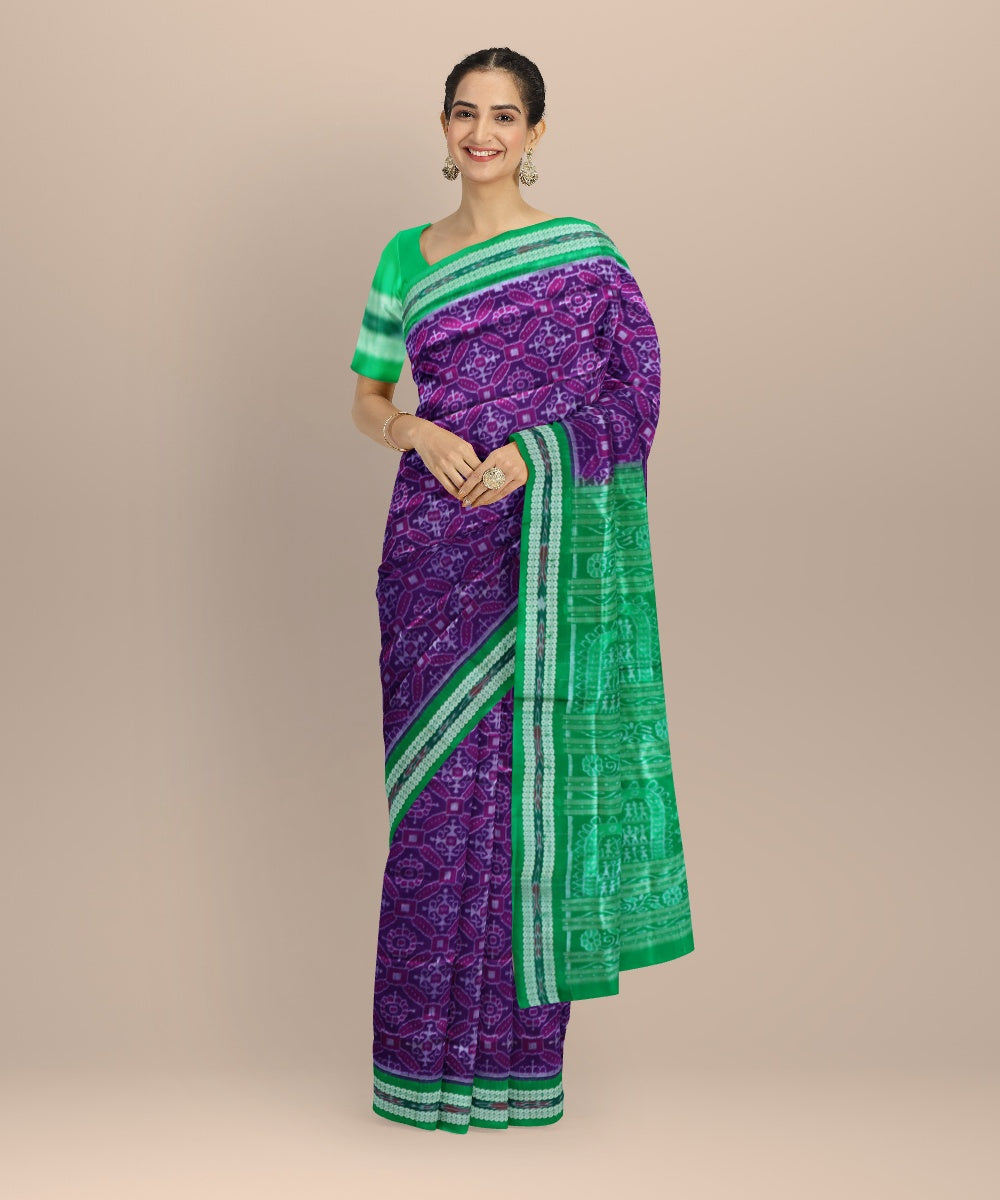 Lavender dark pastel green silk handloom sambalpuri saree