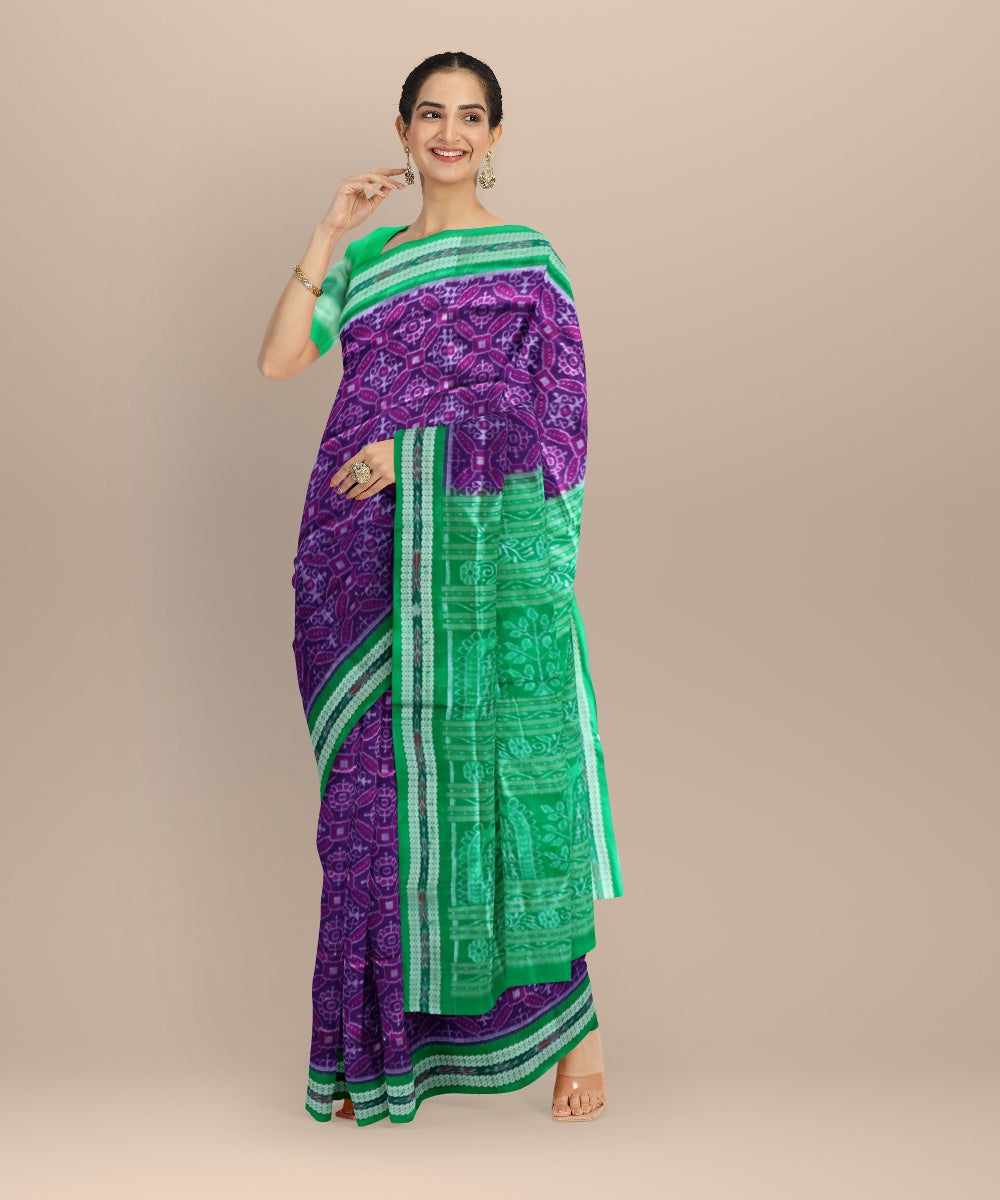 Lavender dark pastel green silk handloom sambalpuri saree