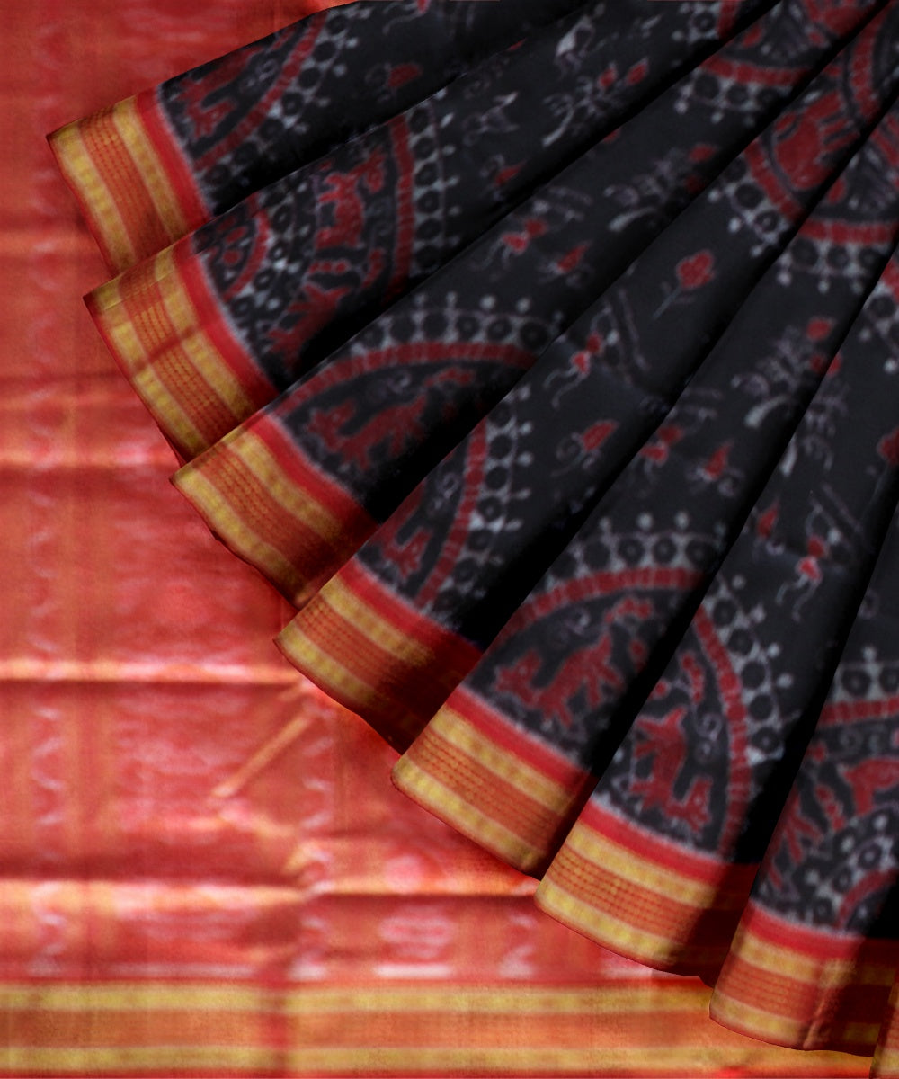 Black dark red silk handloom sambalpuri saree