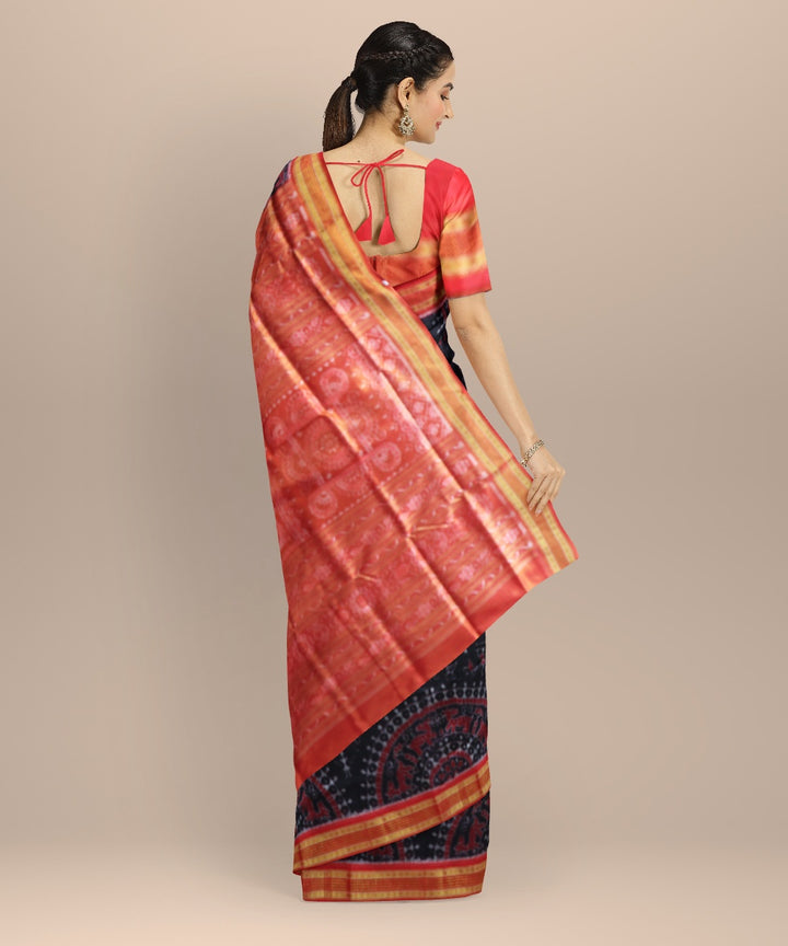 Black dark red silk handloom sambalpuri saree