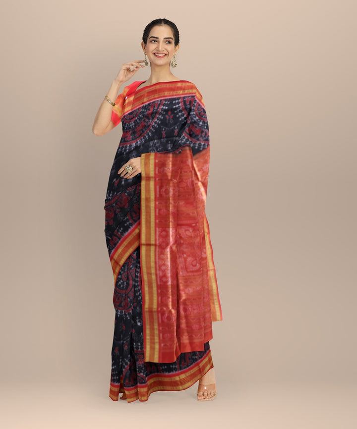 Black dark red silk handloom sambalpuri saree