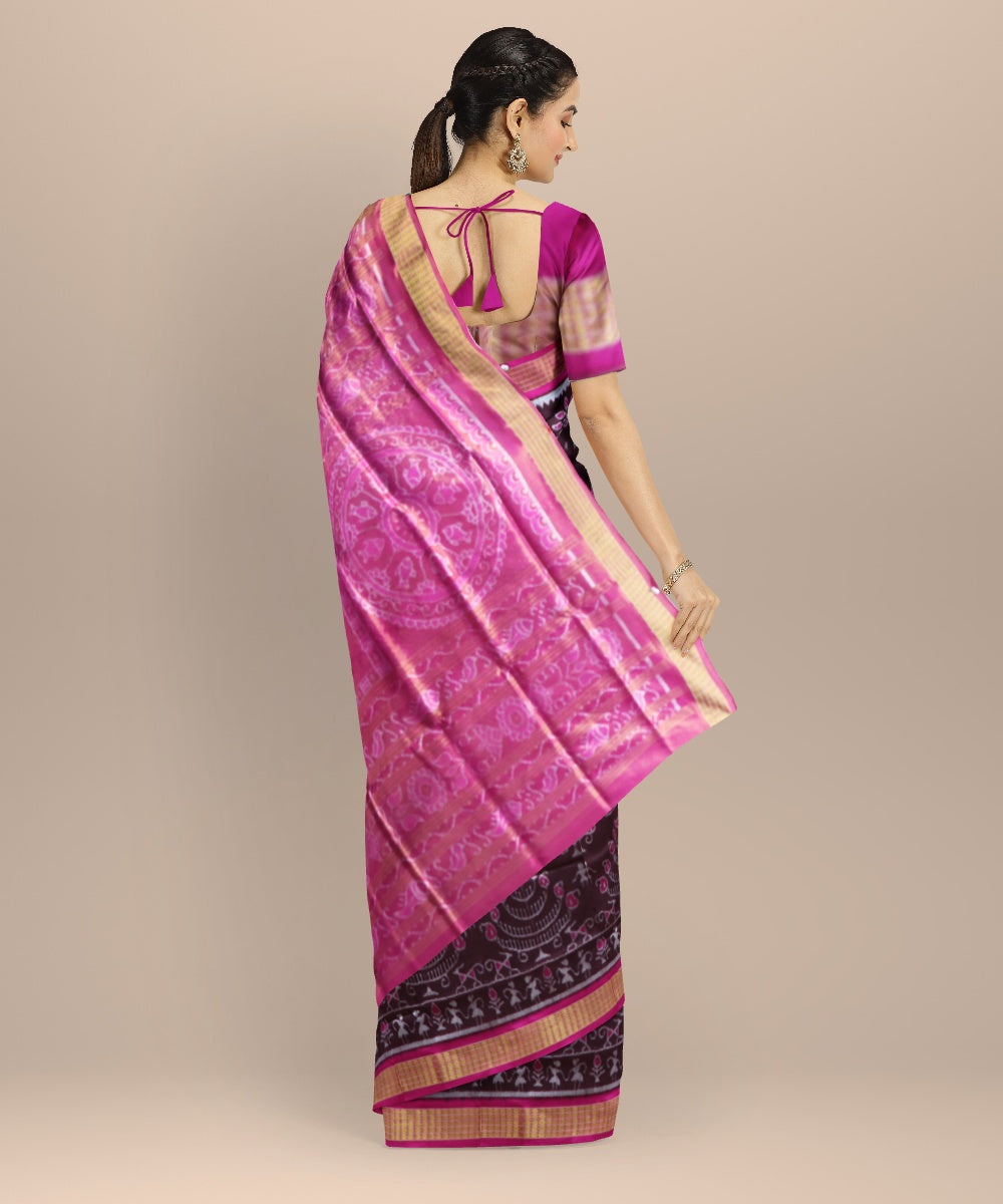 Brown pink fuschia silk handloom sambalpuri saree