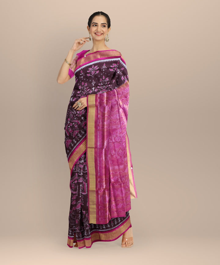 Brown pink fuschia silk handloom sambalpuri saree