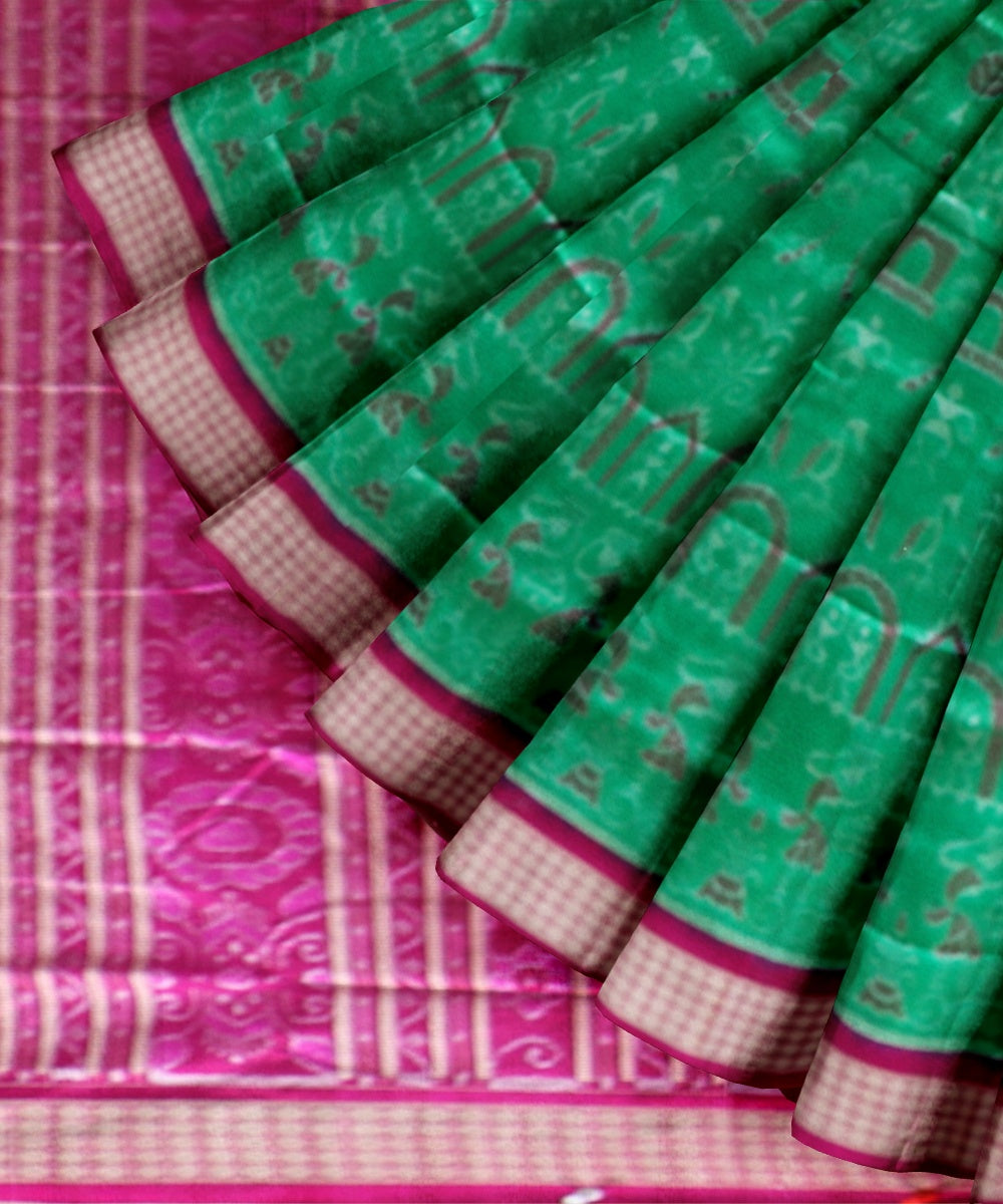 Dark green pink fuschia silk handloom sambalpuri saree