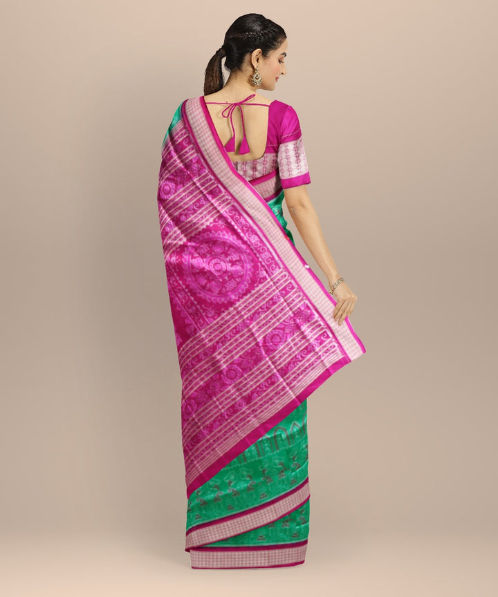 Dark green pink fuschia silk handloom sambalpuri saree