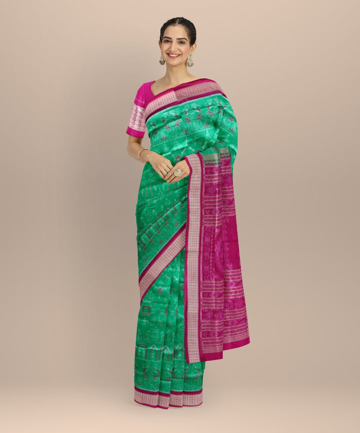 Dark green pink fuschia silk handloom sambalpuri saree