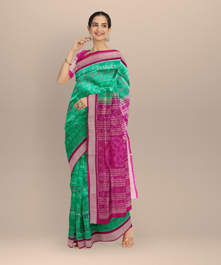 Dark green pink fuschia silk handloom sambalpuri saree