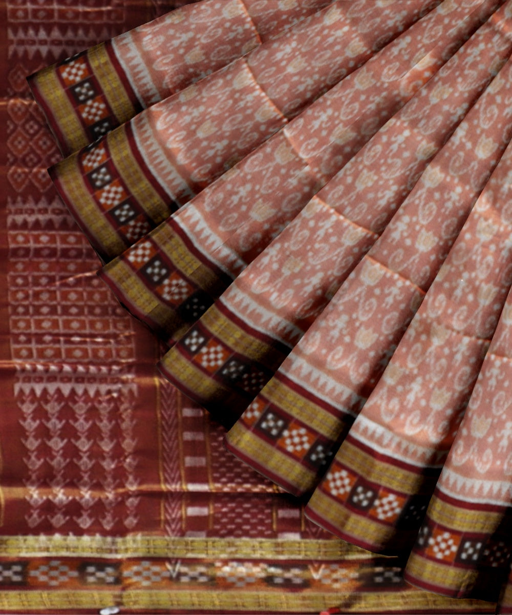 Peach maroon silk handloom sambalpuri saree