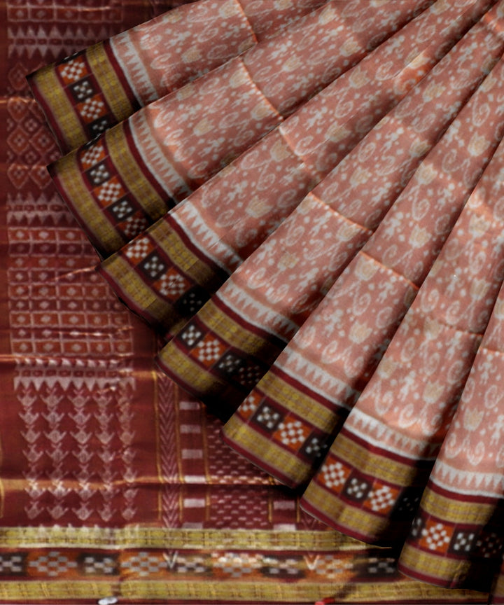 Peach maroon silk handloom sambalpuri saree