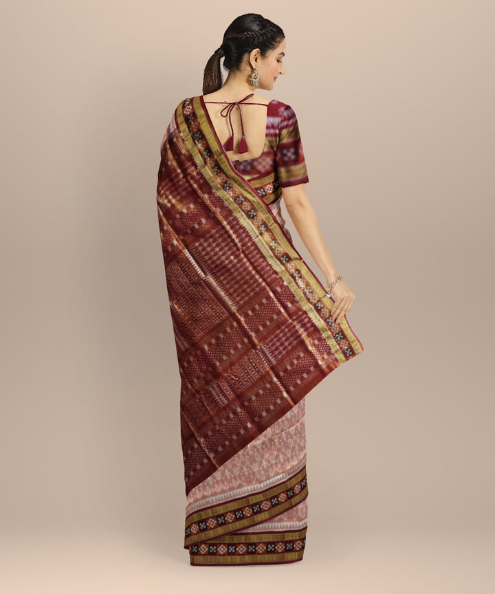 Peach maroon silk handloom sambalpuri saree