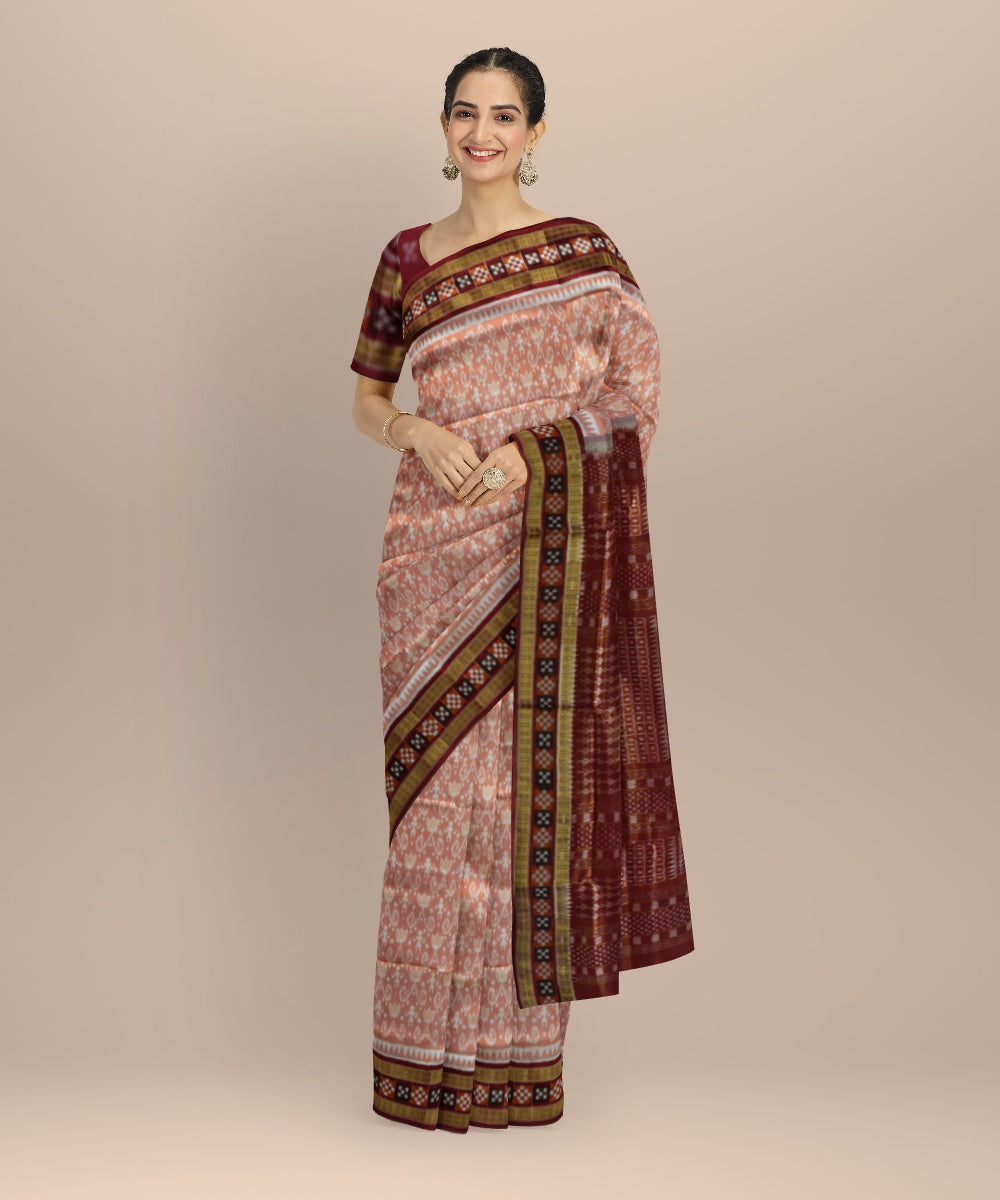 Peach maroon silk handloom sambalpuri saree