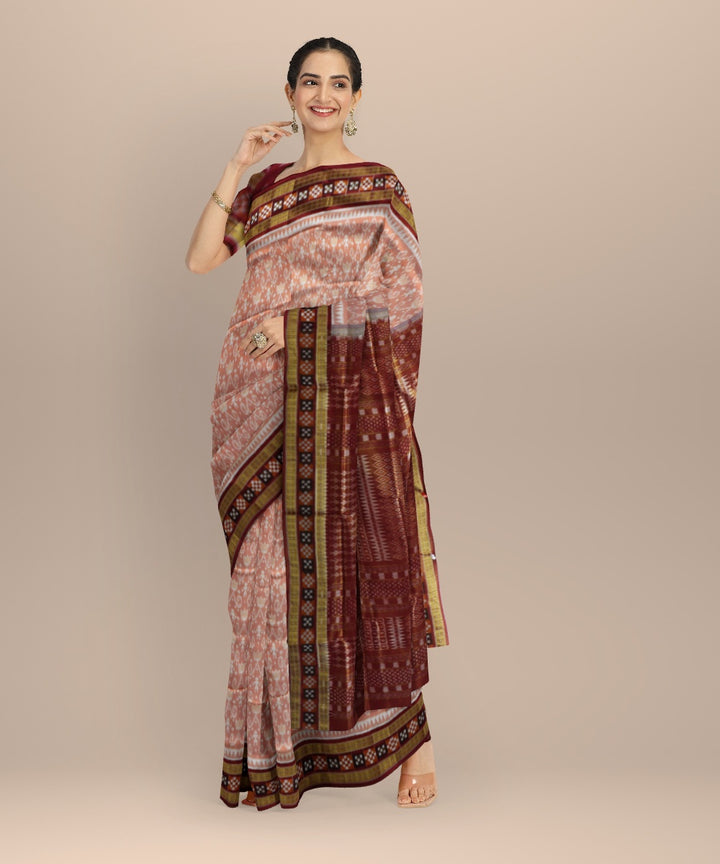 Peach maroon silk handloom sambalpuri saree