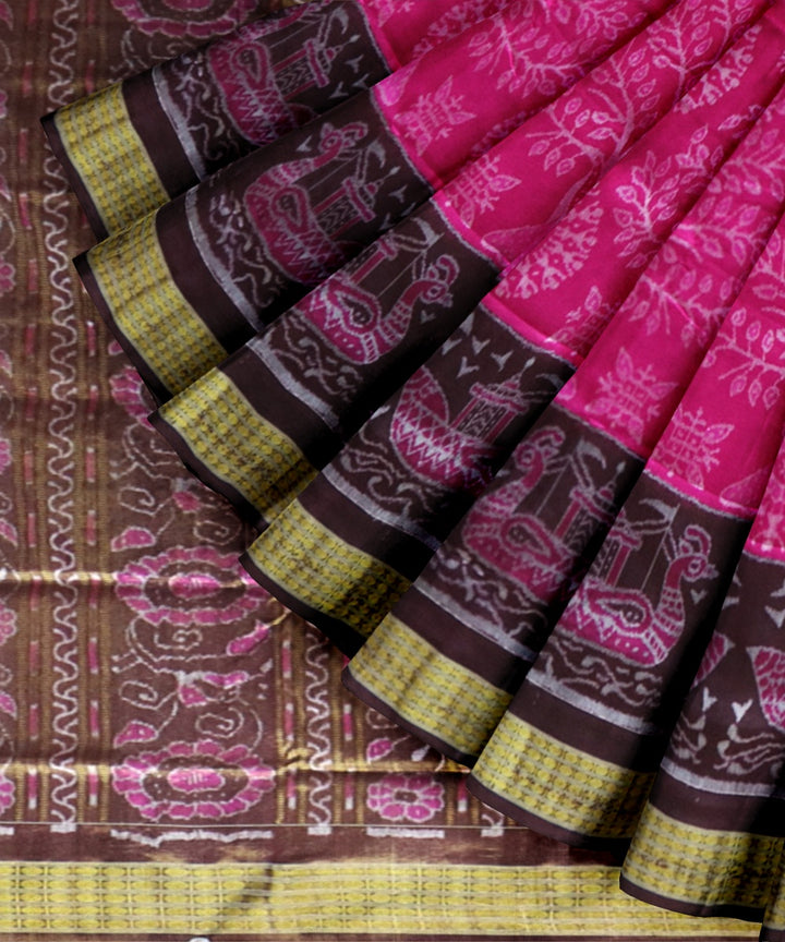 Pink coffee silk handloom sambalpuri saree