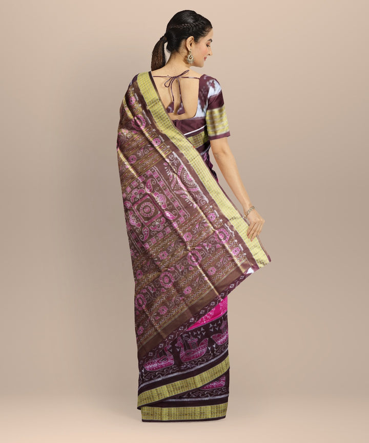 Pink coffee silk handloom sambalpuri saree