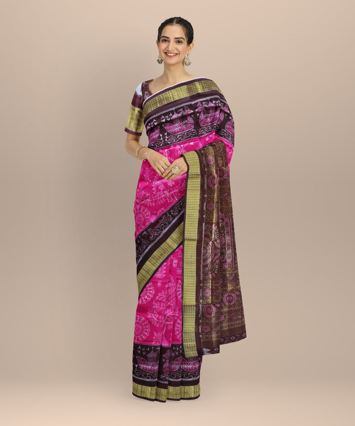 Pink coffee silk handloom sambalpuri saree