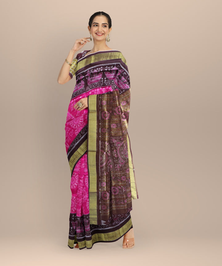 Pink coffee silk handloom sambalpuri saree