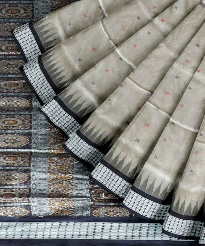 Grey black silk handloom bomkai saree