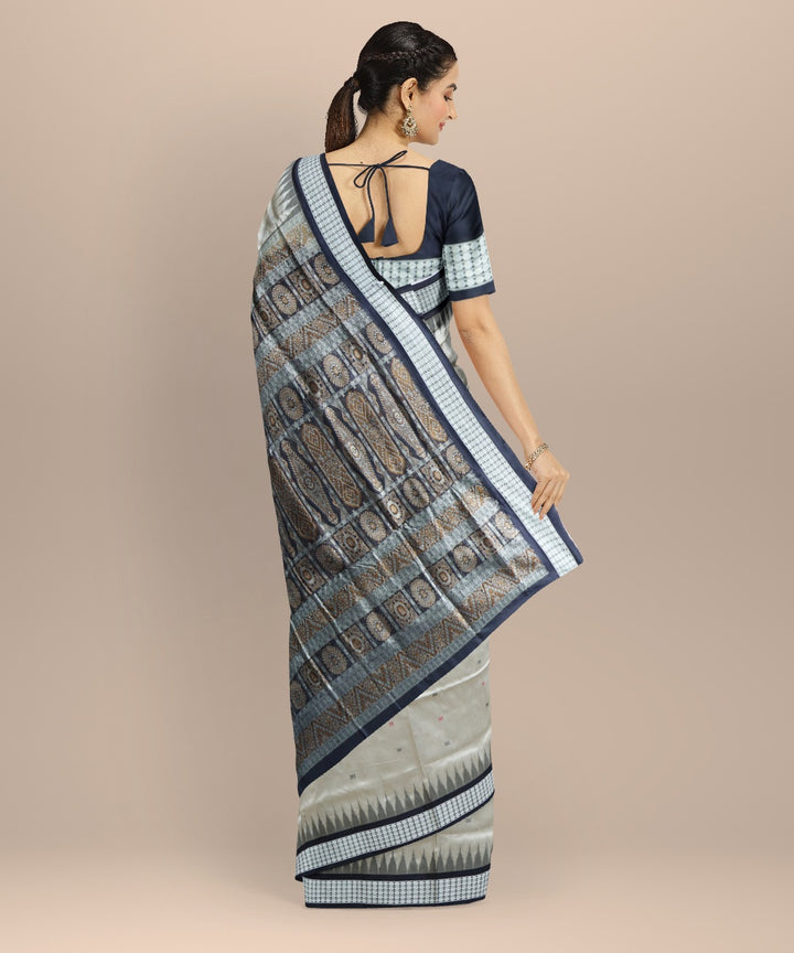 Grey black silk handloom bomkai saree