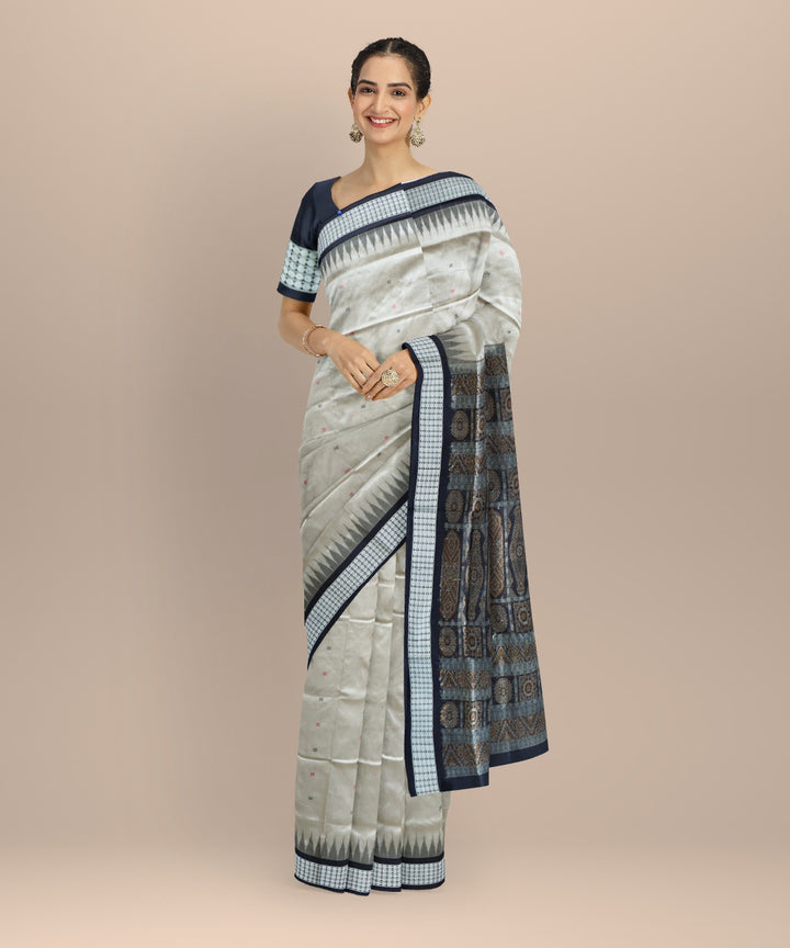 Grey black silk handloom bomkai saree
