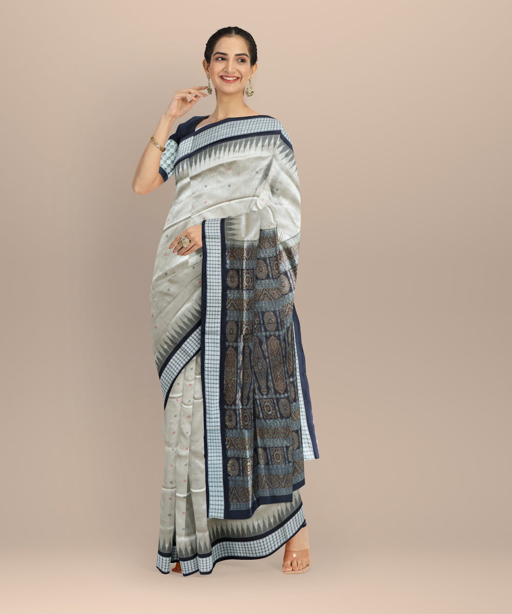 Grey black silk handloom bomkai saree