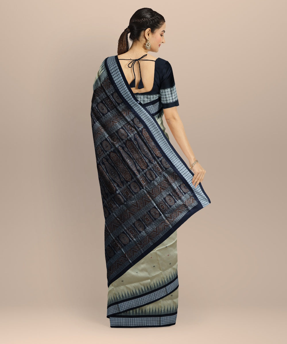 Cream black silk handloom bomkai saree