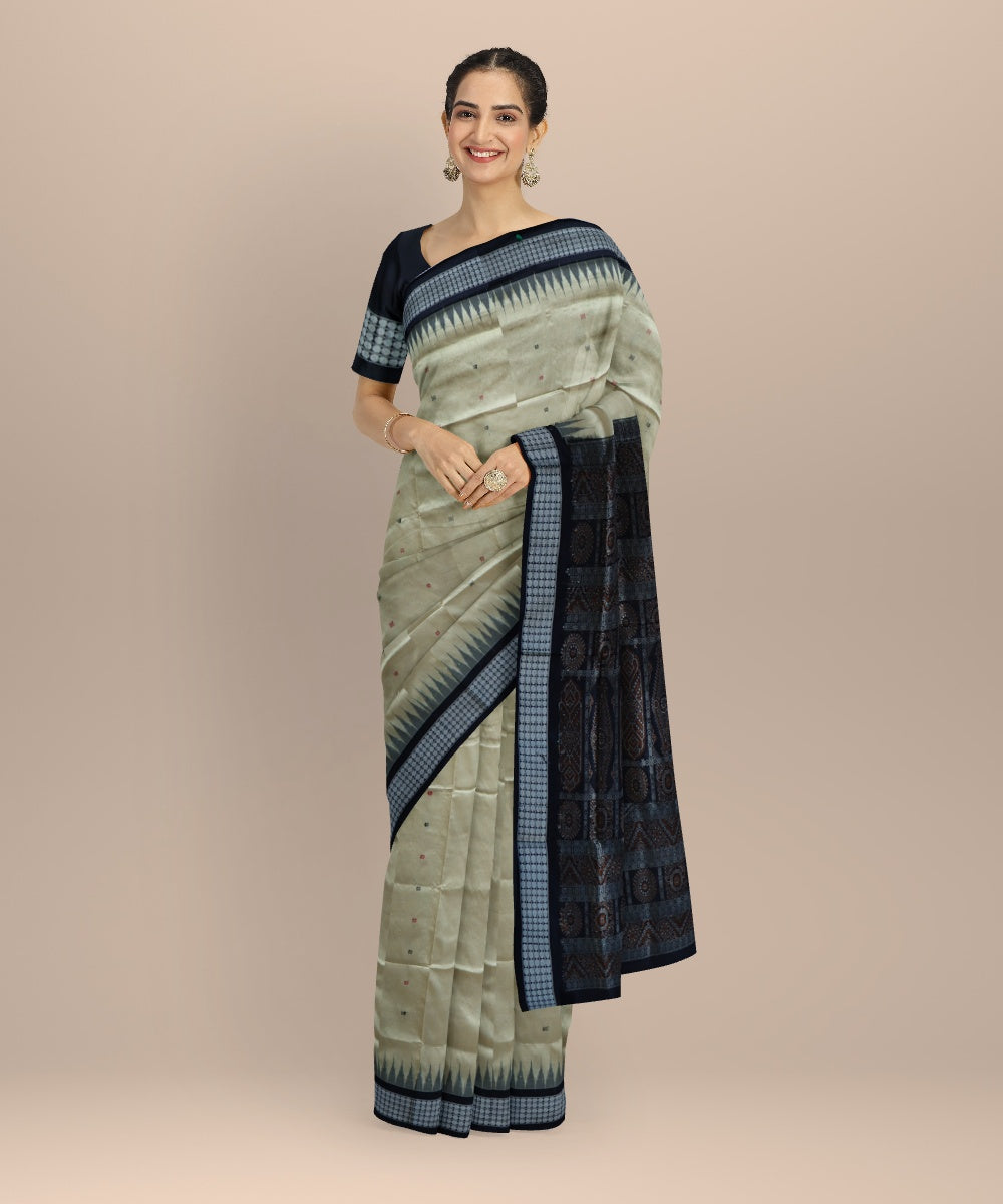 Cream black silk handloom bomkai saree