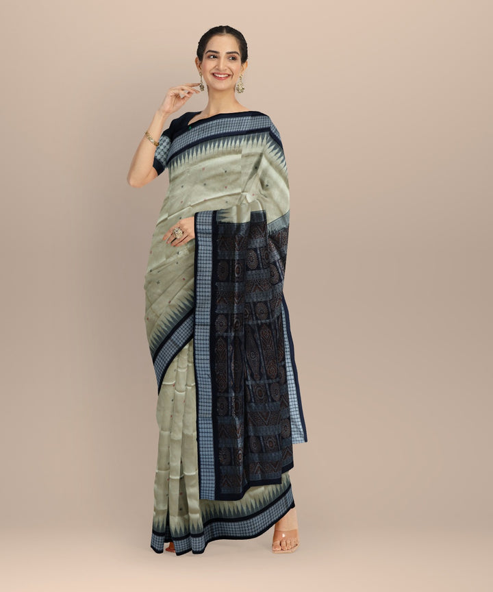 Cream black silk handloom bomkai saree