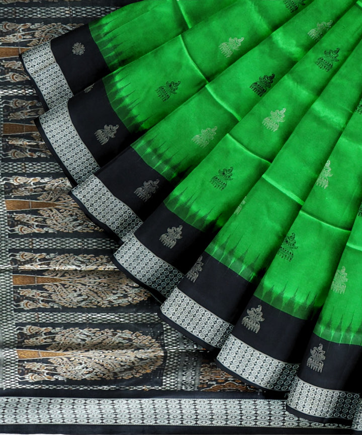 Dark green black silk handloom bomkai saree