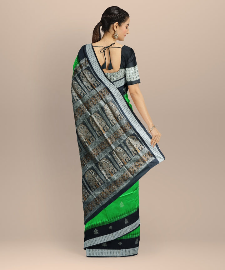 Dark green black silk handloom bomkai saree