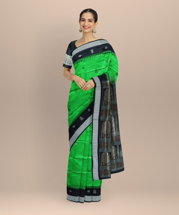 Dark green black silk handloom bomkai saree