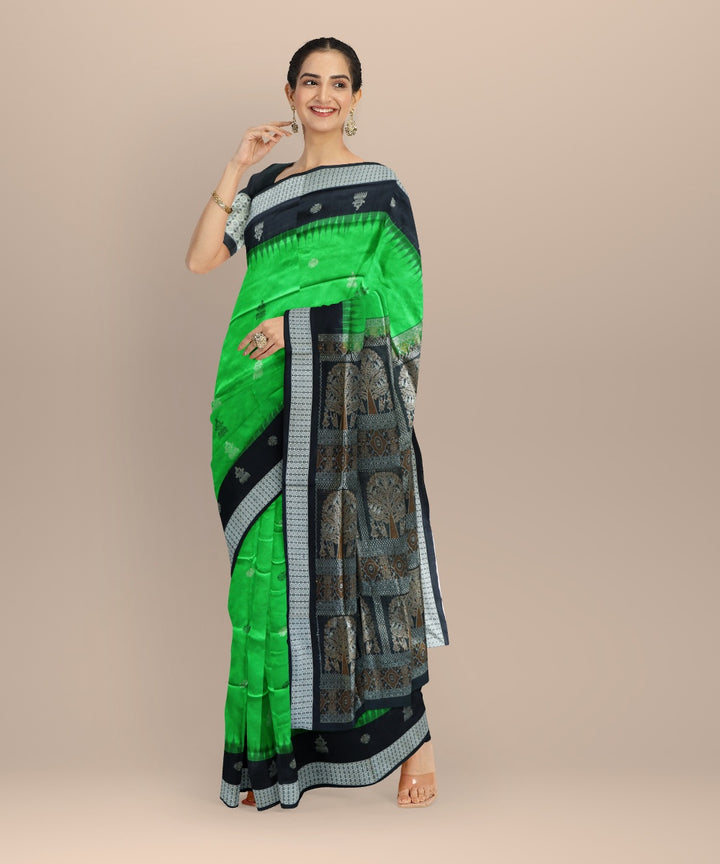 Dark green black silk handloom bomkai saree