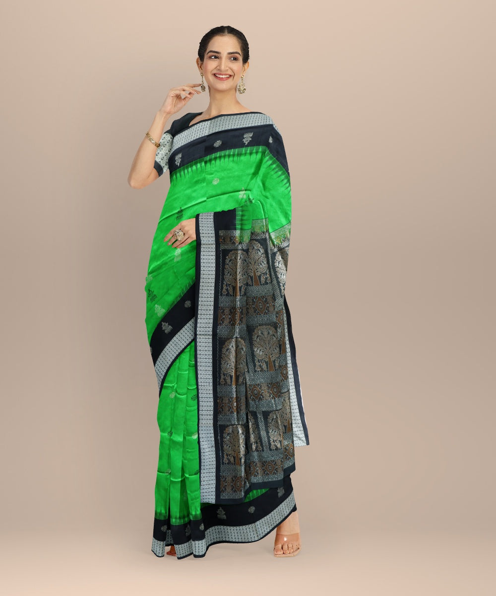 Dark green black silk handloom bomkai saree